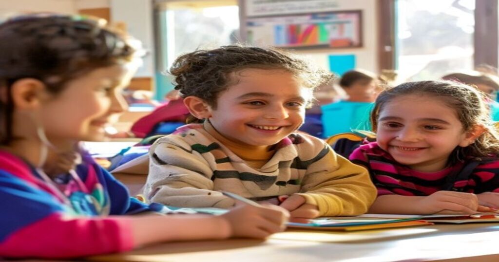 תלמידים מחייכים בכיתה עם אווירה חיובית